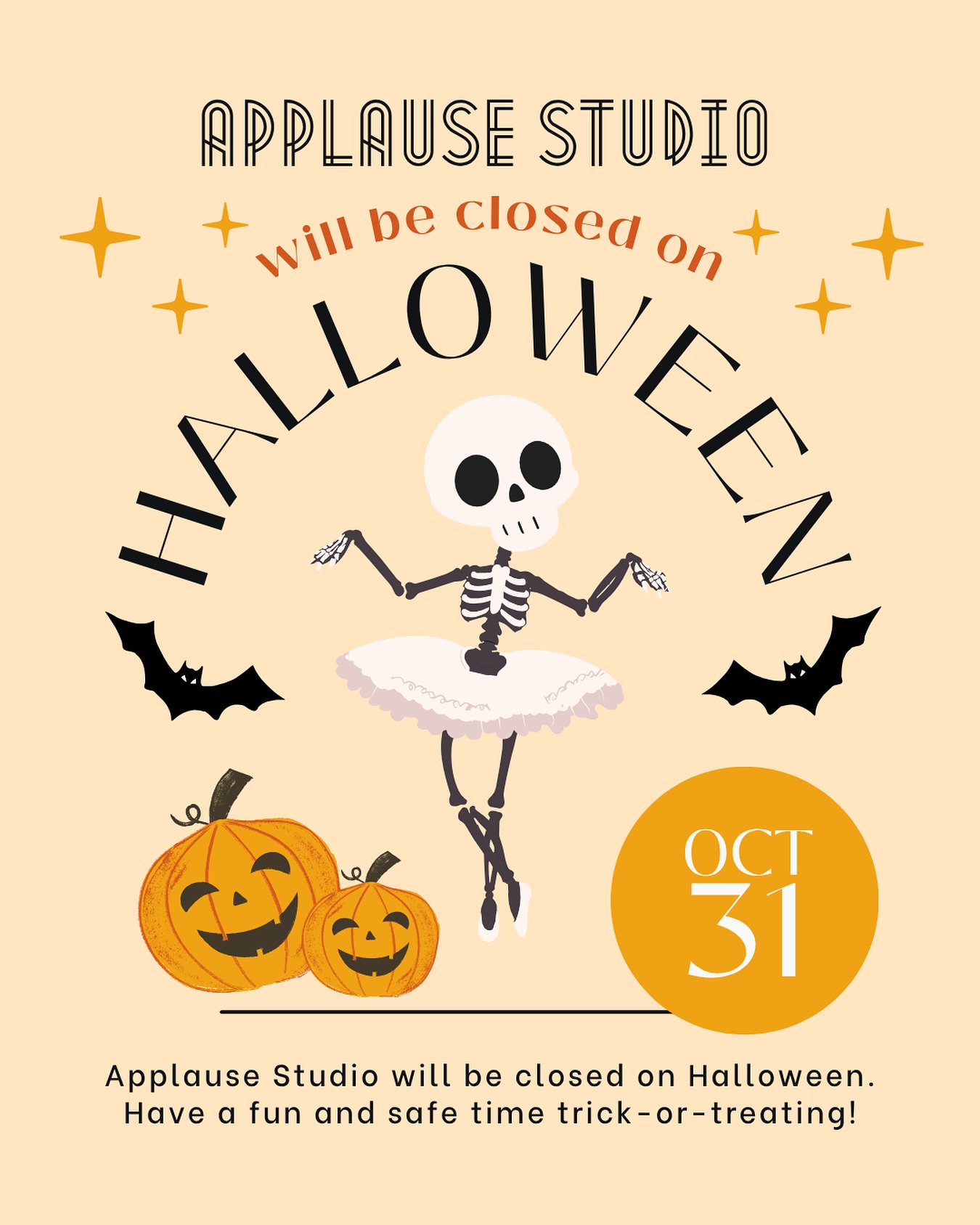 We are closed today for Halloween! Have a great time trick-or-treating and we’ll see you back at Applause tomorrow! 🎃