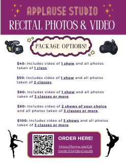 📸 Pre-order your recital media package for access to professional photos and video taken of the performance! 🎥

This way you can sit back and enjoy the performance live! Pre-order with the link in bio! Distribution of photos and video will be done in August.